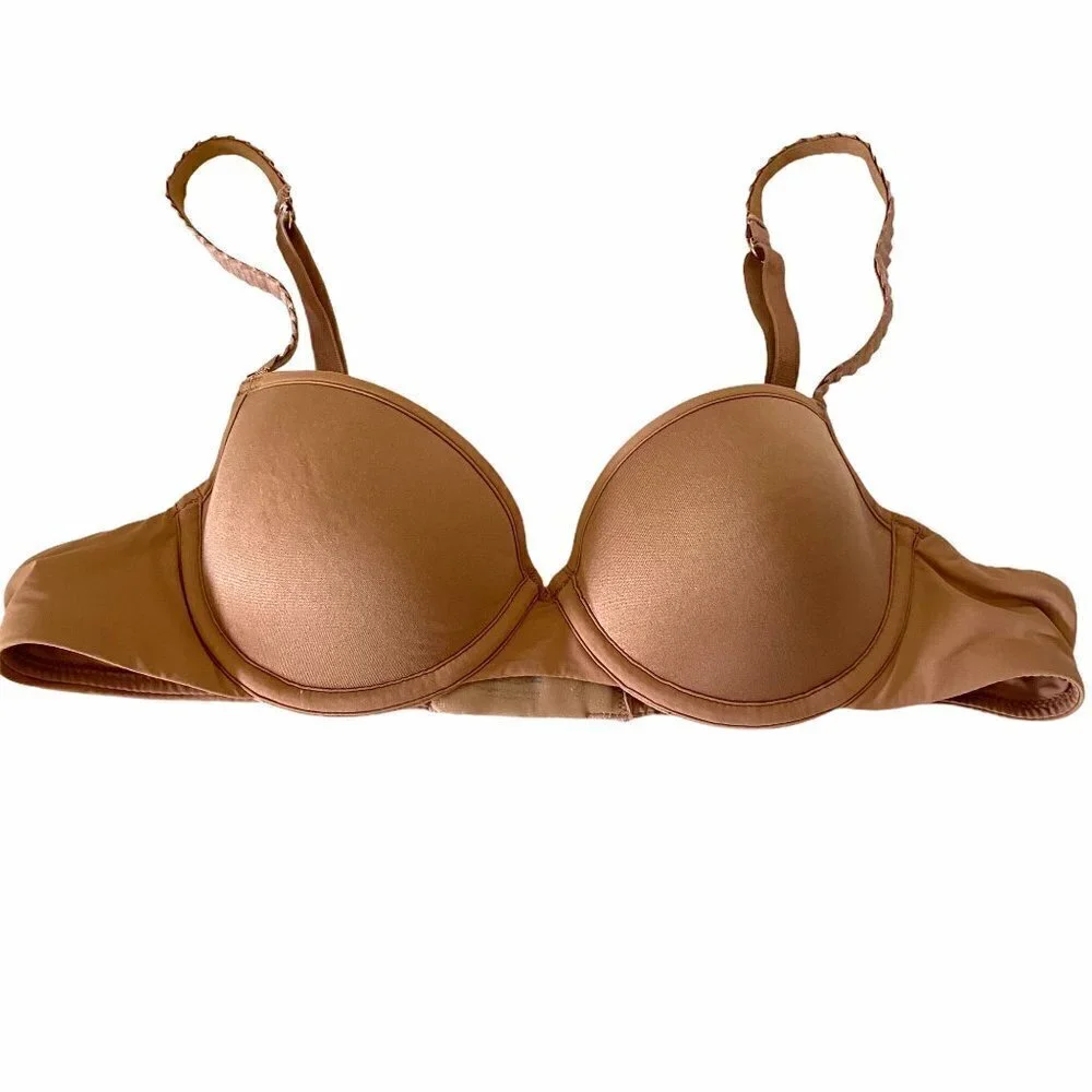 ThirdLove Women's 24/7 Class TShirt Memory Foam Pleated Strap Mocha Bra Size 34A
